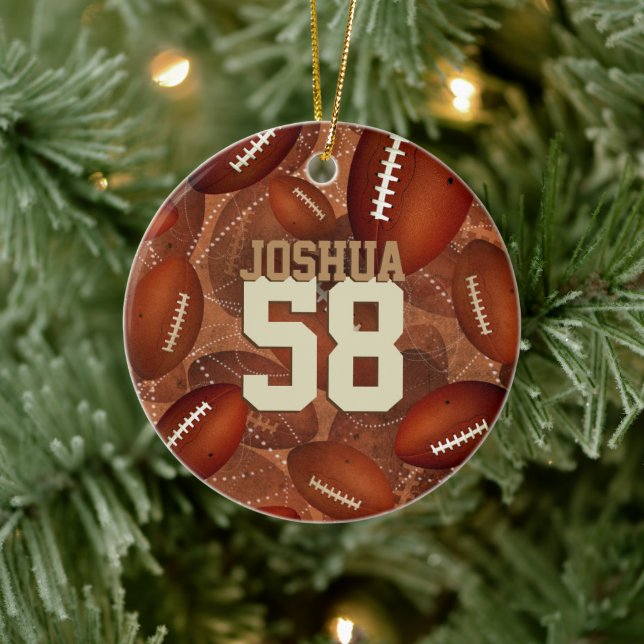 Sports pattern Footballz! his name jersey number Ceramic Ornament (Tree)