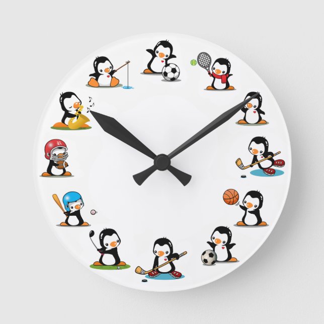 Sports Penguins Round Clock (Front)