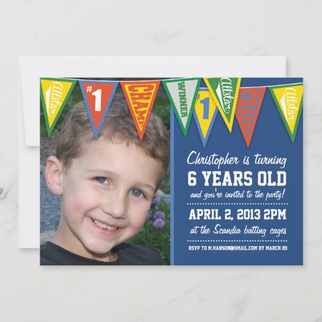 Sports Pennants Boys Birthday Invitation (Front)