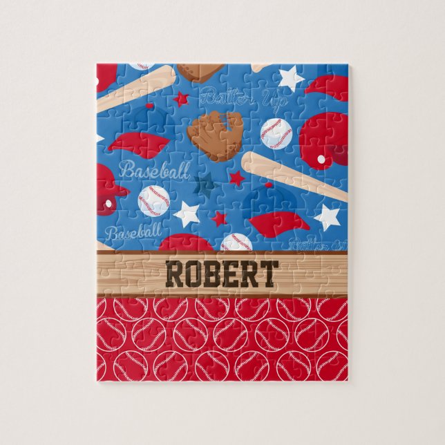 SPORTS Personalize Name Baseball Fan Fun Pattern Jigsaw Puzzle (Vertical)