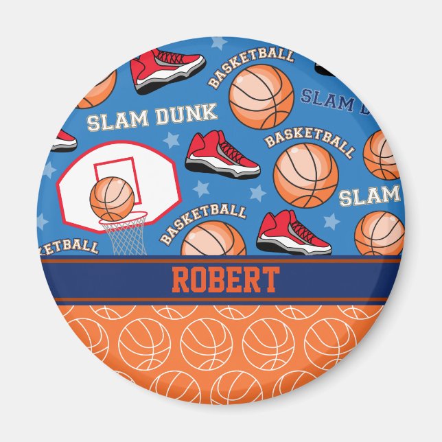 SPORTS Personalize Name Basketball Fan Fun Pattern Magnet (Front)