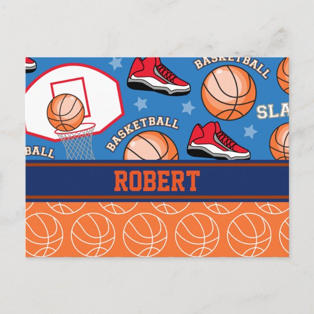 SPORTS Personalize Name Basketball Fan Fun Pattern Postcard (Front)