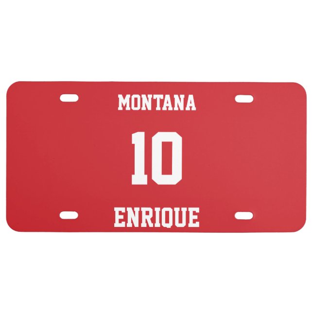 Sports Personalized Fire Engine Red License Plate (Front)