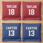 Sports Personalized Jersey Number Custom Color Cornhole Bags<br><div class="desc">Personalize these bean bags for a great game of corn hole for family BBQ,  summer get togethers,  wedding showers,  engagement party,  rehearsal dinner or any outdoor event! Featuring simple jersey style text with name and a number or add a photo!</div>