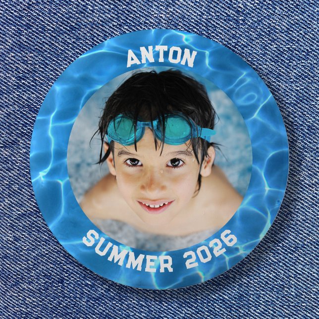 Sports Photo Aqua Blue Swimming Pool Border Button (Sports Photo Aqua Blue Swimming Pool Border Button)
