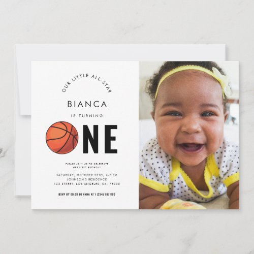 Sports Photo Basketball 1st Birthday Party         Invitation