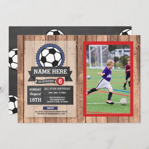 Sports Photo Soccer Football Photo Star Birthday Invitation