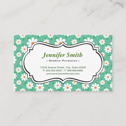 Sports Physician - Elegant Green Daisy Business Card Templates
