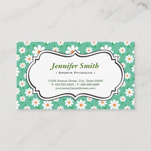 Customizable Sports Physician - Elegant Green Daisy Business Card Templates