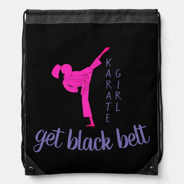Sports Pink Silhouette Japan Martial Arts Karate Drawstring Bag (Front)