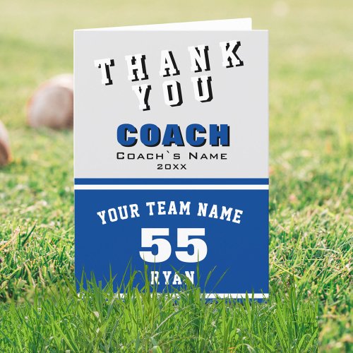 Sports Player Blue Thank you Coach Card