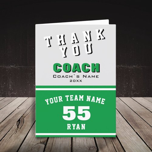 Sports Player Green Thank you Coach Card