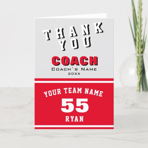 Sports Player Red Thank you Coach Card