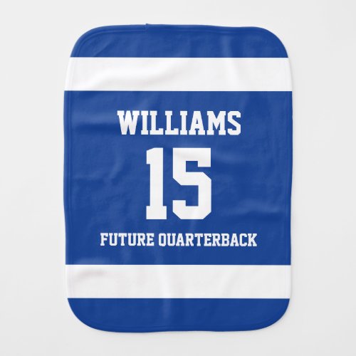 Sports Player Royal Blue and White Baby Burp Cloth