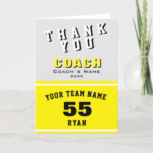 Sports Player Yellow Thank you Coach Card