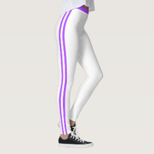 Sports Purple Side Stripes White Leggings