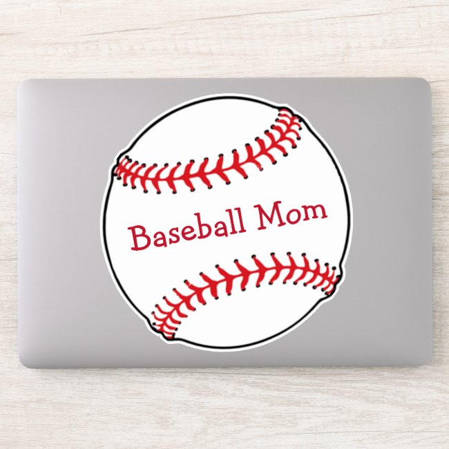 Sports Red and White Baseball Mom Contour Sticker