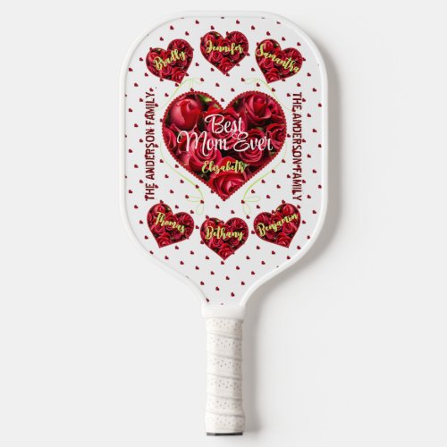 Sports Red Heart Floral Modern Mothers Day Pickleball Paddle