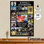 Sports Senior Graduation 18 Photo Collage Poster<br><div class="desc">Honor and celebrate your high school sports senior on Seniors Night, at the athletics awards banquet or display at his or her graduation party this photo collage poster print with 18 pictures and personalized with your player's number, initials or school monogram, name and your custom text in your choice of...</div>