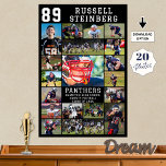 Sports Senior Night Graduation 20 Photo Collage Poster<br><div class="desc">Honor and celebrate your high school sports senior on Seniors Night, at the athletics awards banquet or display at his or her graduation party this photo collage poster print with 20 pictures and personalized with your player's number, initials or school monogram, name and your custom text in your choice of...</div>