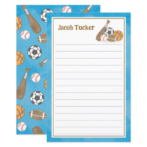 Sports Sky Blue Kids Lined Letter Writing Paper