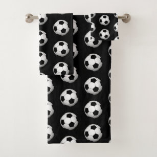 Zara Henry Soccer Quick Dry Bath Towel Monochrome Design Pattern of Classical Football Balls Kids Boys Cartoon Pattern Clear Picture washcloths Black White