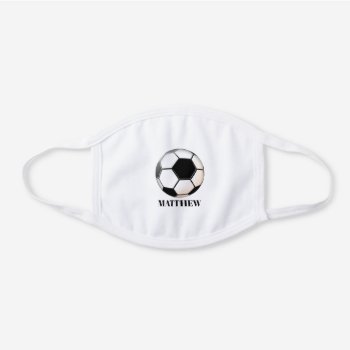 Sports Soccer Ball With Name White Cotton Face Mask by tjssportsmania at Zazzle
