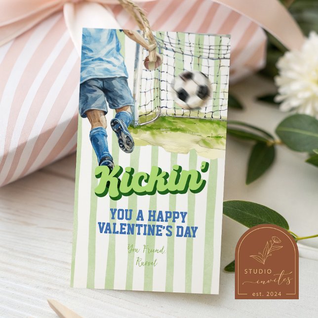 Sports Soccer Kickin Stripe Valentine Tag (Creator Uploaded)