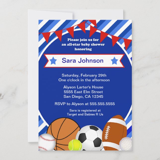 Sports Sport Baby Shower invitation Boy (Front)