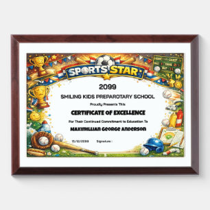 Sports Star allrounder kids school award cute bold Plaque