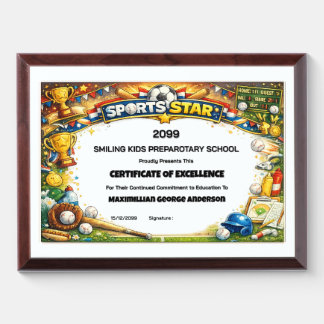 Sports Star allrounder kids school award cute bold Plaque