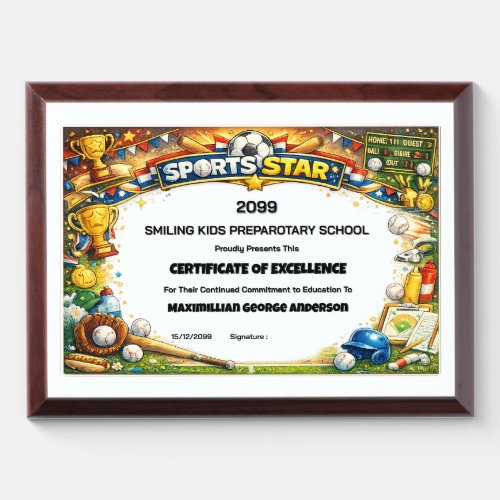 Sports Star allrounder kids school award cute bold Plaque