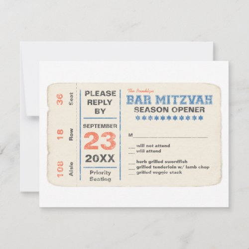 Sports Star Bar Mitzvah RSVP Reply Card Blue
