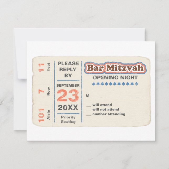 Sports Star Bar Mitzvah RSVP Reply Card Blue (Front)