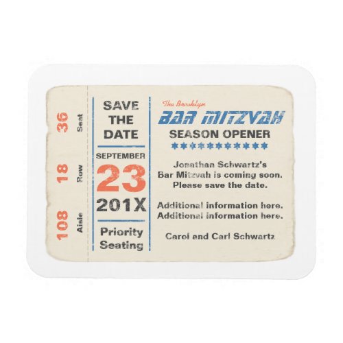 Sports Star Bar Mitzvah Save the Date Card Blue Magnet