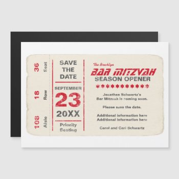 Sports Star Bar Mitzvah Save The Date Red Magnetic Invitation by Lowschmaltz at Zazzle