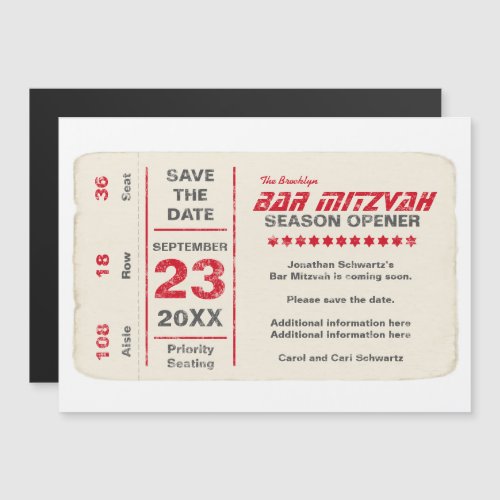 Sports Star Bar Mitzvah Save the Date Red Magnetic Invitation