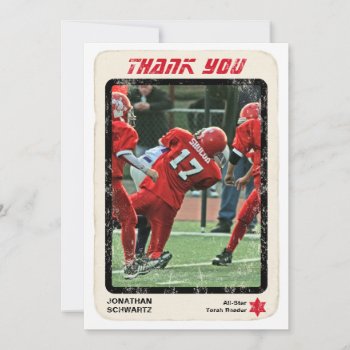 Sports Star Bar Mitzvah Thank You Card In Red by Lowschmaltz at Zazzle