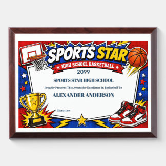 Sports Star Basketball High School Year End Award Plaque