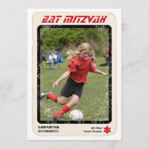 Sports Star Bat Mitzvah Invitation in Red