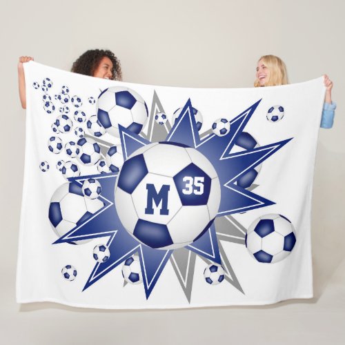 sports star blue white soccer ball blowout fleece blanket