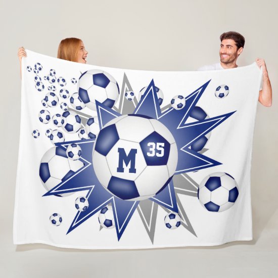 sports star blue white soccer ball blowout fleece blanket