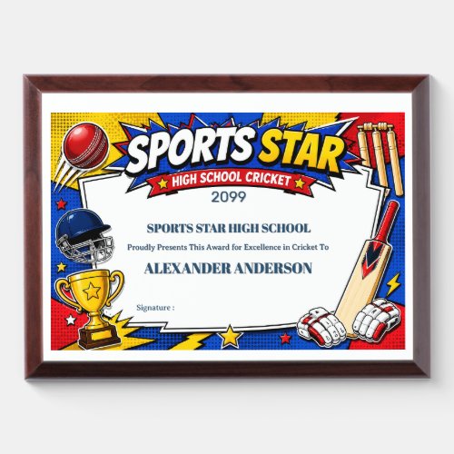 Sports Star Cricket High School Year End Award Plaque
