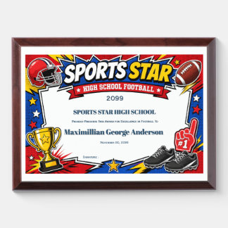 Sports Star Football High School Year End Award Plaque