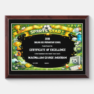 Sports Star Soccer Football Excellence certificate Award Plaque