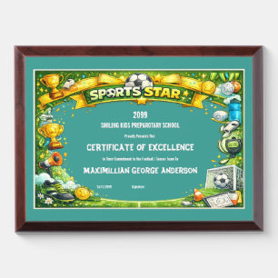 Sports Star Soccer Football Kids School Year End Award Plaque