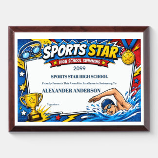 Sports Star Swimming High School Year End Award Plaque