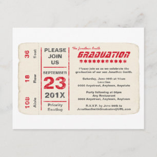 Sports Star Ticket Graduation, Red Invitation