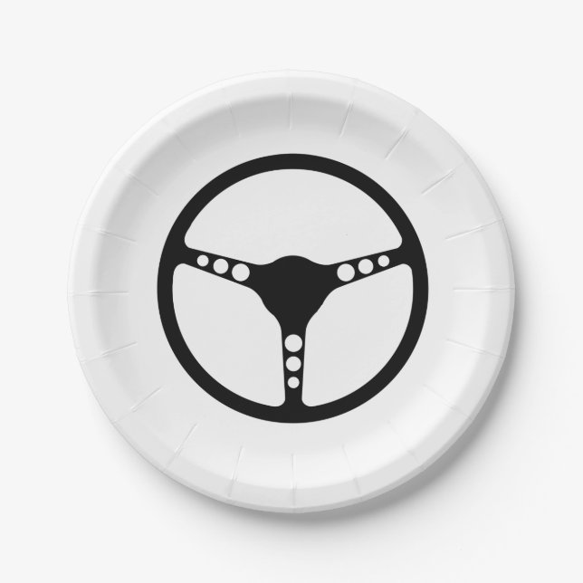 Sports Steering Wheel Silhouette Paper Plates (Front)