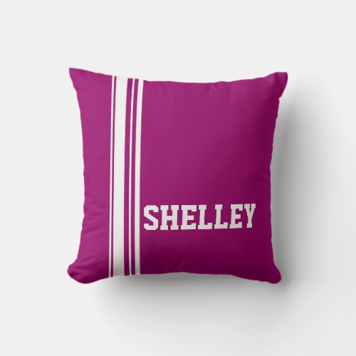 Sports stripe white purple add your name pillow